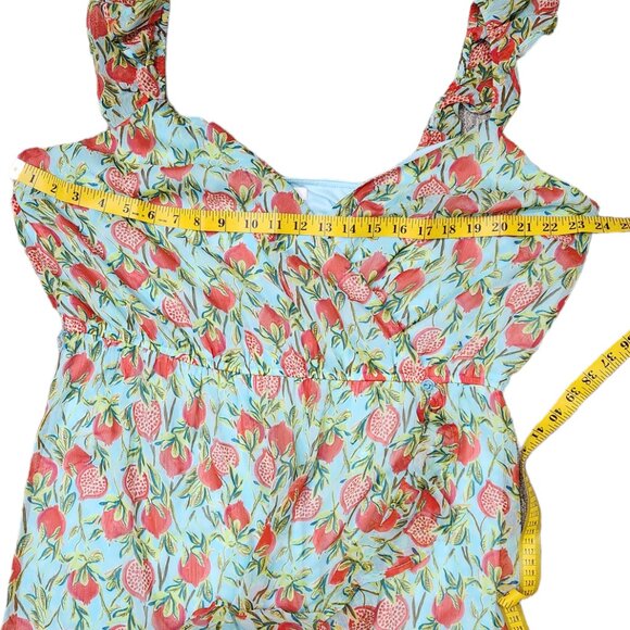 LC Lauren Conrad Pomegranate Print Faux Wrap Blue and Green Lightweig Dress - Picture 3 of 6